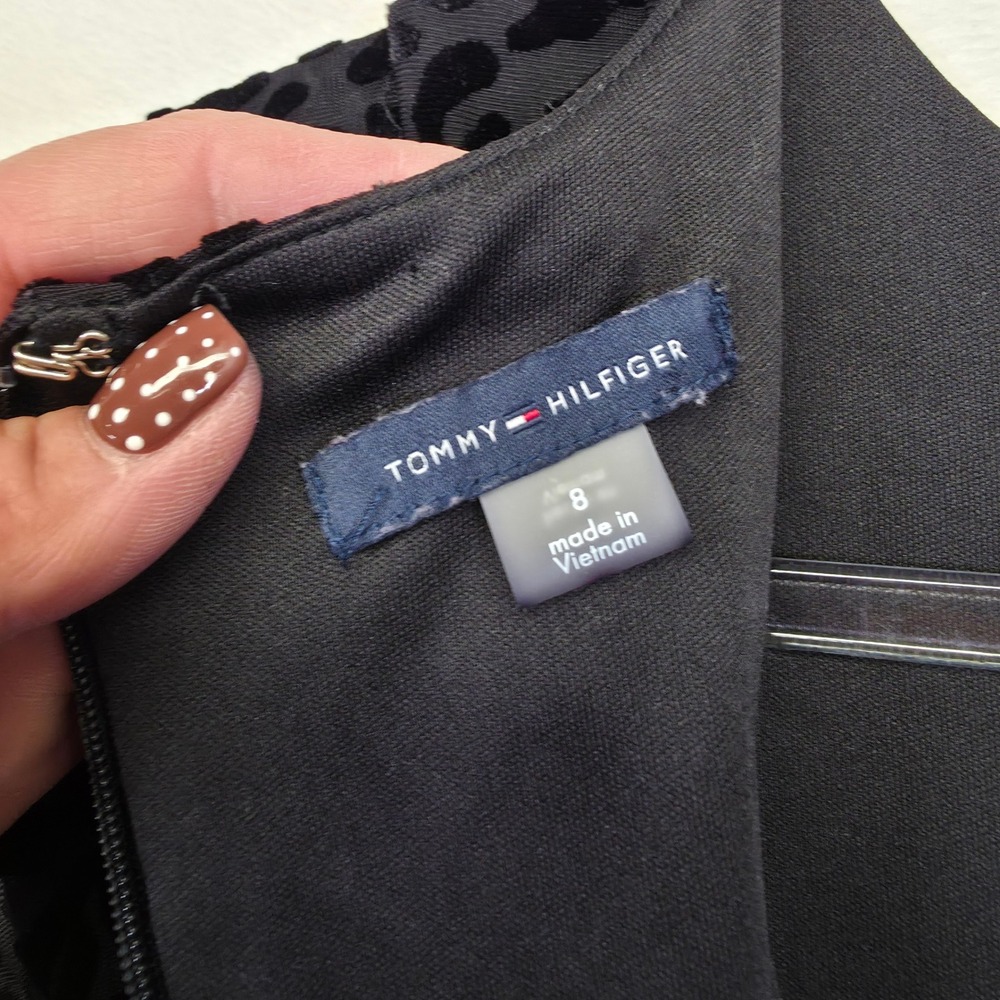 Tommy Hilfiger Dress Womens 8 Black‎ Ruffle Leopard Print Velvet Burnout Sheath - Picture 6 of 12